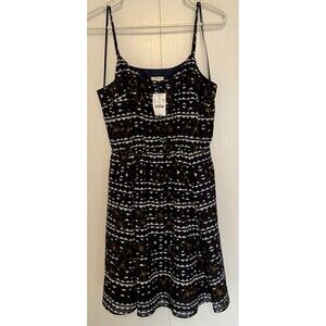 NEW!  J. Crew SZ 8 M Blue Black Fit & Flare Dress Batik Floral  Sun Lined Pocket